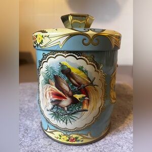 Vintage Murray Allen Bird Floral Tropic Metal Tin Canister England No Handle